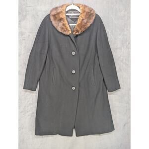 Vintage Black Wool Coat With Fur Collar Size M/L Beautiful Heavy Lined 50s 60s